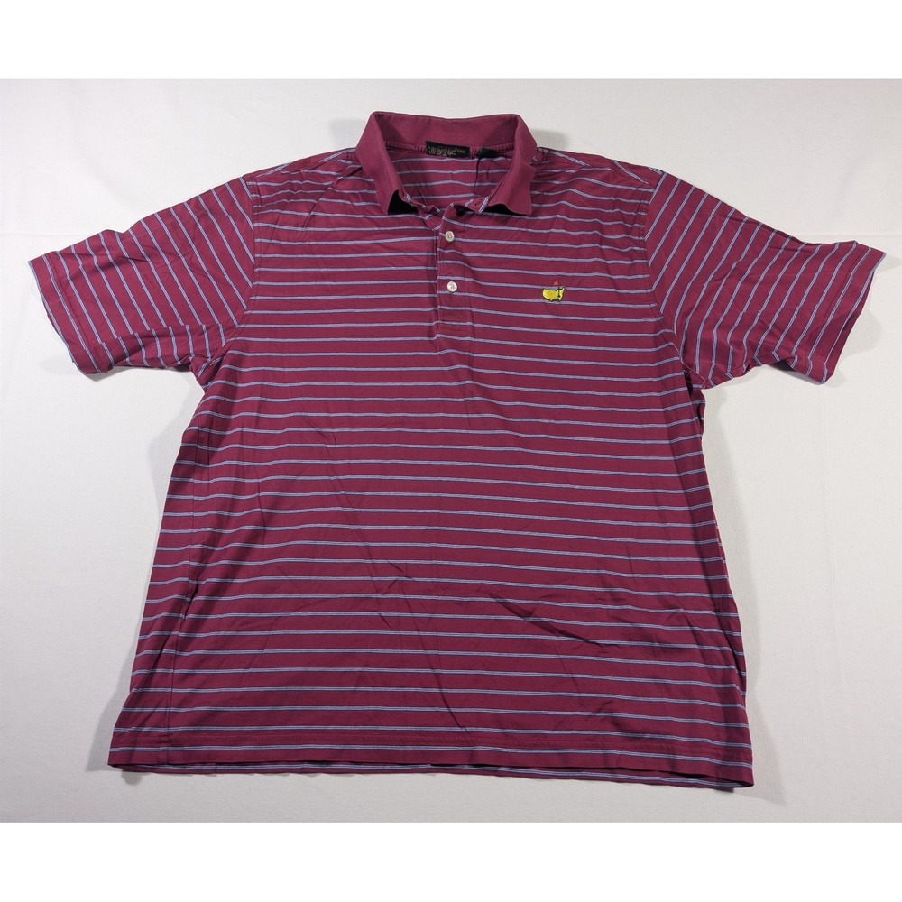 Amen Corner Polo Mens L Maroon Masters Logo Striped Pima Cotton Golf Shirt